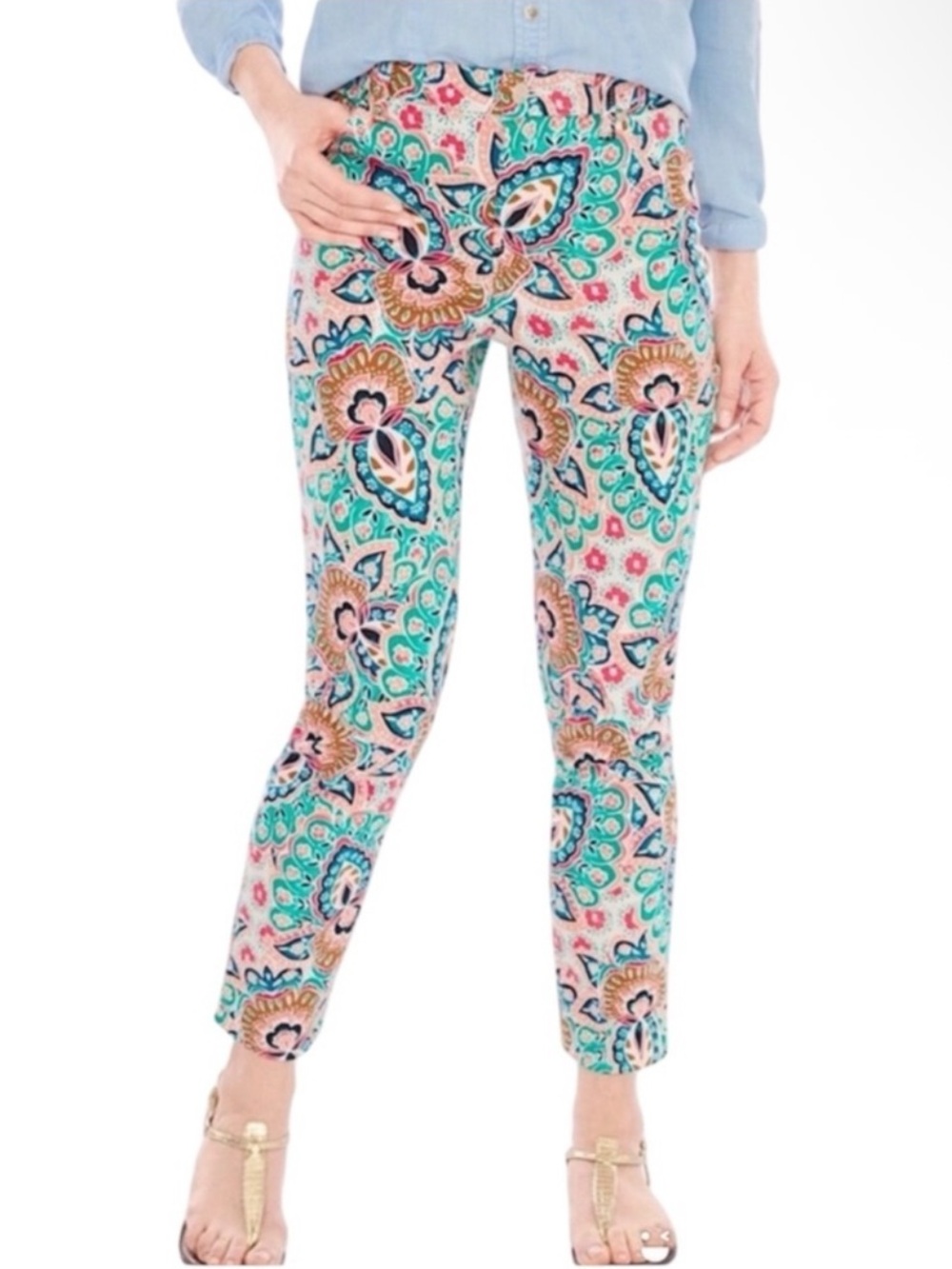 CHICO’s SO SLIMMING Medallion Girlfriend Paisley Print Pants Size 3T (16 Tall) - Picture 10 of 10